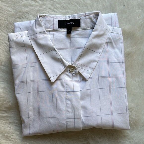 Theory- White Windowpane Plaid Button Up Shirt - Picture 9 of 9
